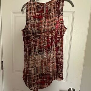 White House Black Market Red and Brown Plaid Blouse